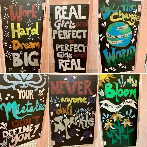 Six inspiring-ly painted bathroom doors.