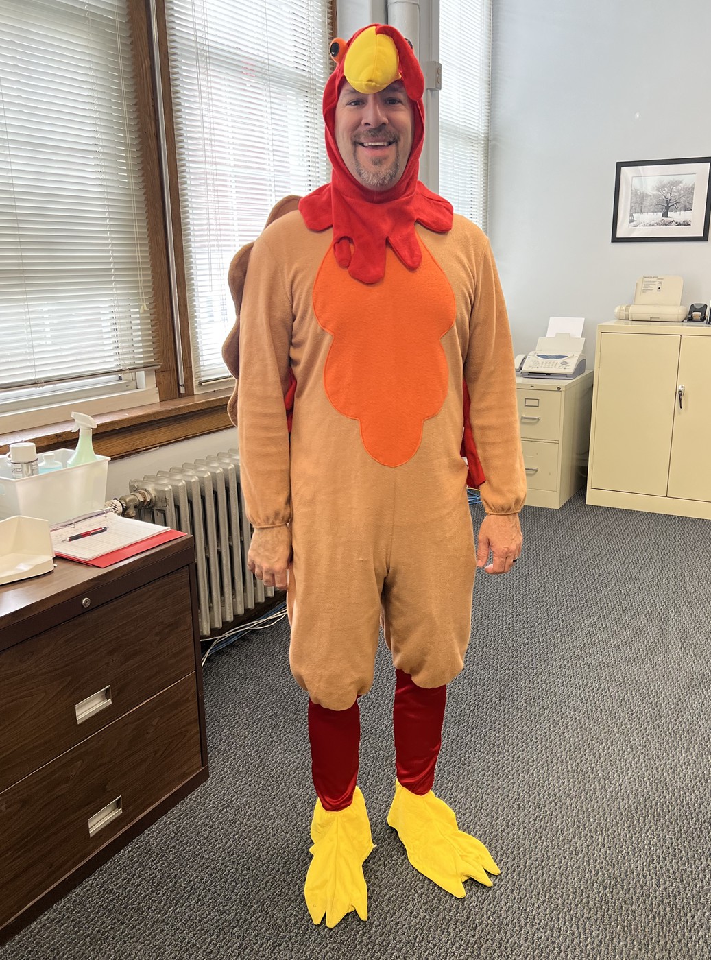 Mr. Cantagallo in a turkey costume
